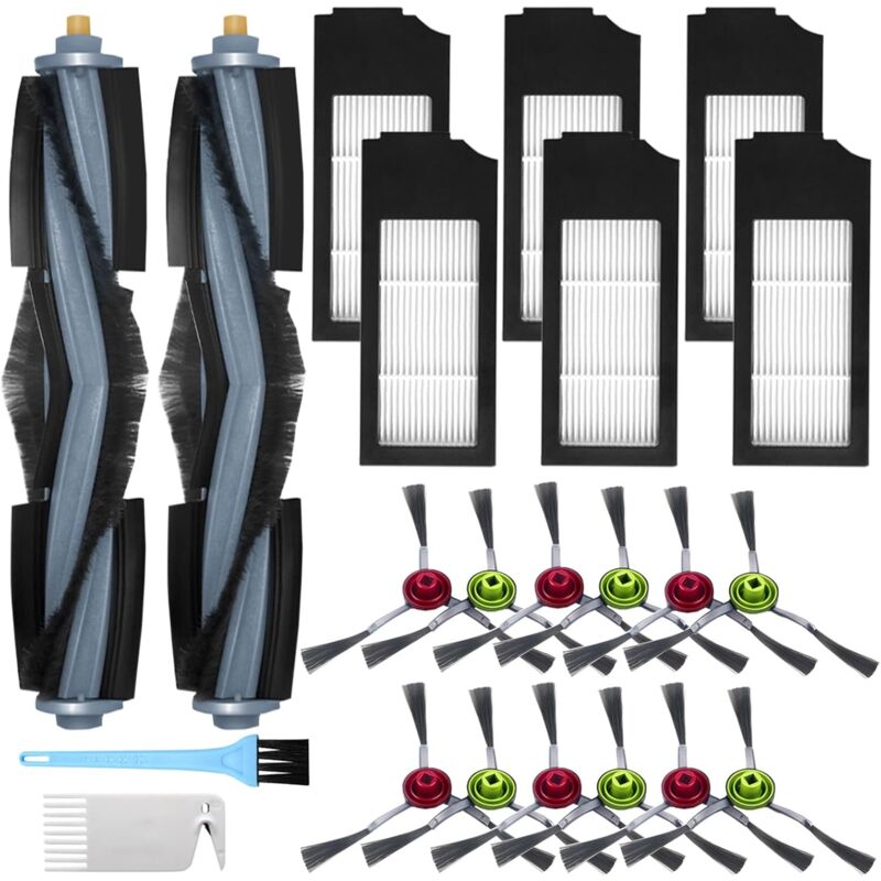 foto del prodotto accessori applicabili per aspirapolvere ecovacs deebot x1 omni x1 e omni x1 turbo x1 x1 plus, 2 spazzole principali, 12 spazzole laterali, 6