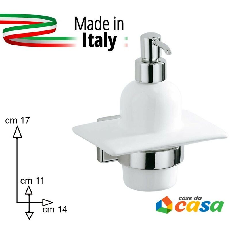 foto del prodotto accessori arredo per bagno dosatore sapone liquido da muro metallo e ceramica bianco moderno prodotto interamente in italia