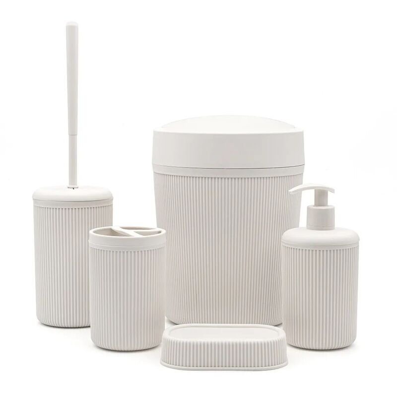 foto del prodotto accessori bagno appoggio in set completo 5 pezzi beige in plastica ring