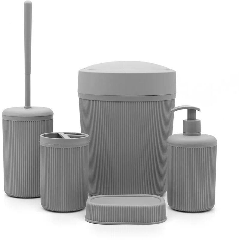 foto del prodotto accessori bagno appoggio in set completo 5 pezzi grigio in plastica ring