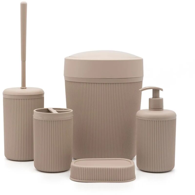 foto del prodotto accessori bagno appoggio in set completo 5 pezzi tortora in plastica ring