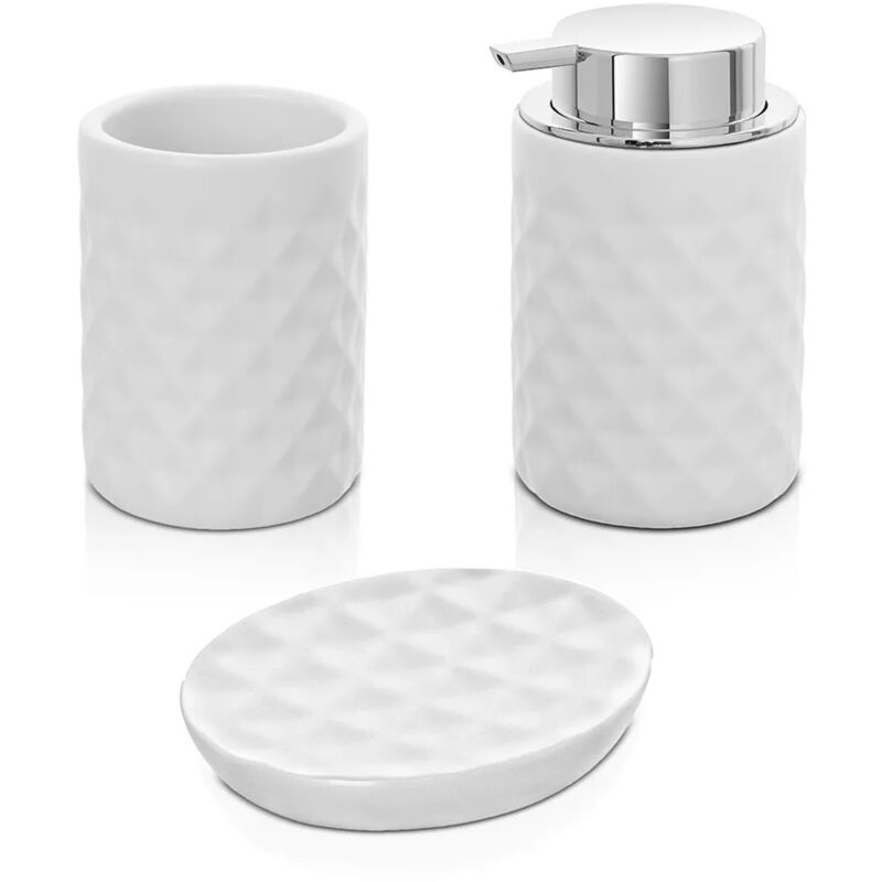 foto del prodotto accessori bagno da appoggio in set 3 pezzi ceramica colore bianco cristal