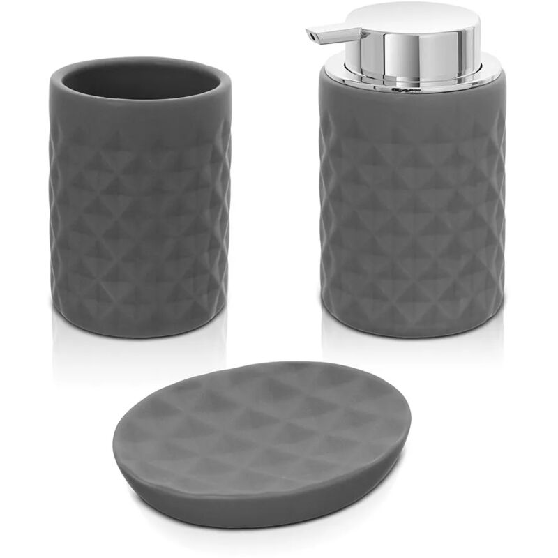 foto del prodotto accessori bagno da appoggio in set 3 pezzi ceramica colore grigio cristal