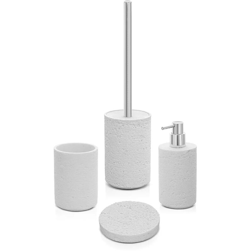 foto del prodotto accessori bagno in set completo da 4 pezzi bianco in resina effetto pietra matera