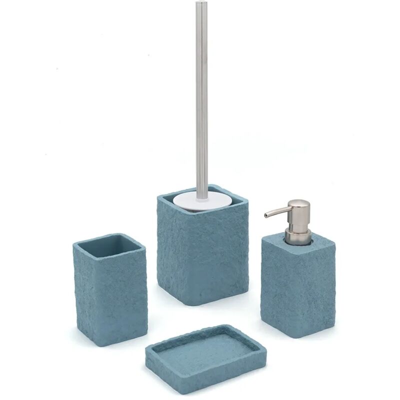 foto del prodotto accessori bagno in set completo da 4 pezzi in resina turchese cobalto effetto pietra