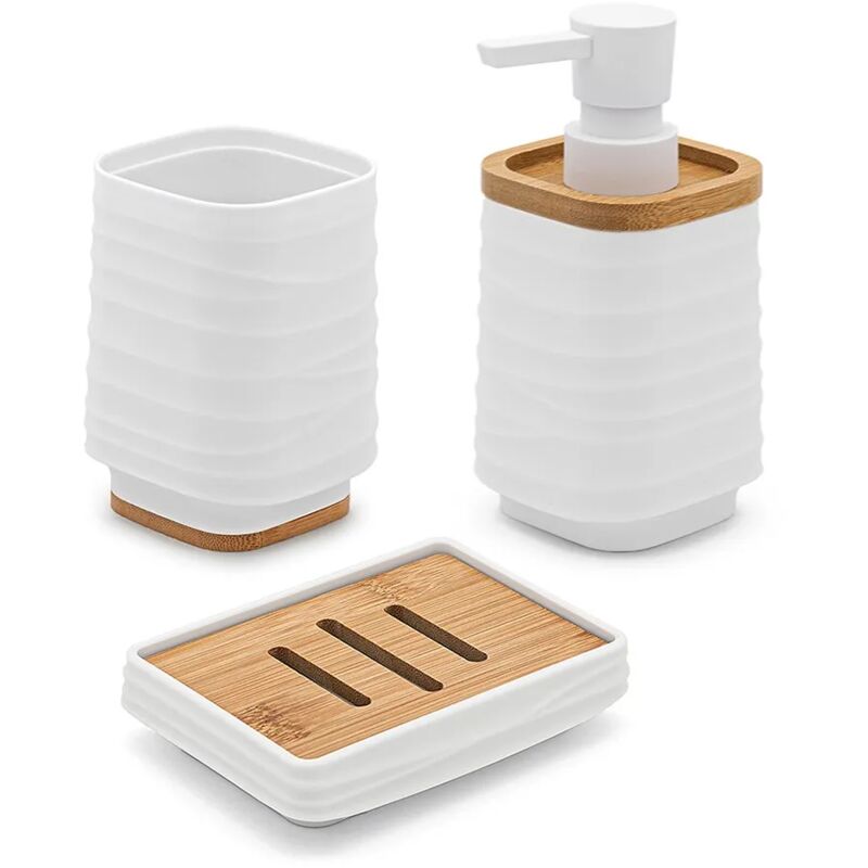 foto del prodotto accessori bagno in set da 3 pezzi in abs bianco linea wave