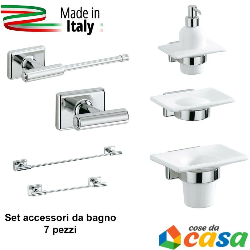 foto del prodotto accessori da arredo bagno 7pezzi in ceramica e metallo cromato made in italy new