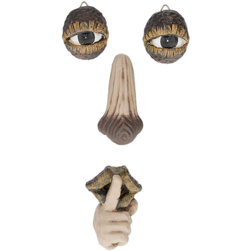 foto del prodotto accessori decorativi per alberi, set 4 parti raffiguranti il viso di una persona, in poliresina, marrone beige relaxdays