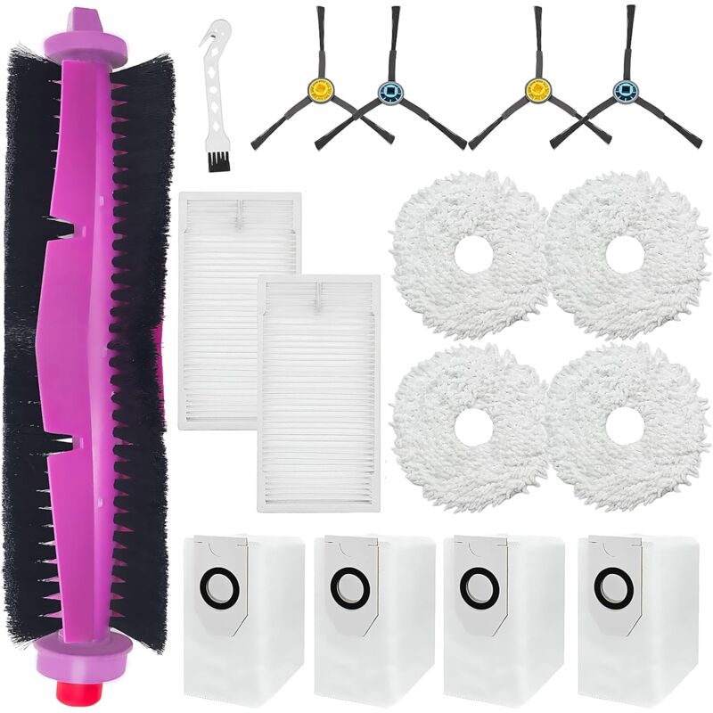 foto del prodotto accessori di ricambio applicabili per eureka j12 ultra, per aspirapolvere robot midea v12, spazzole a rullo 4 panni 4 sacchetti antipolvere 4