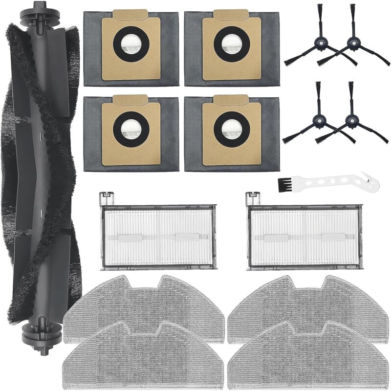 foto del prodotto accessori di ricambio applicabili per l aspirapolvere robot eufy x8 pro, spazzole a rullo 4 panni 2 sacchetti per la polvere 4 spazzole