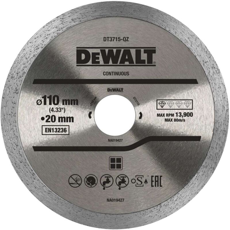 foto del prodotto accessori disco da taglio diamantato per marmo, porcellana e granito 110x20 mm dt3715 dewalt