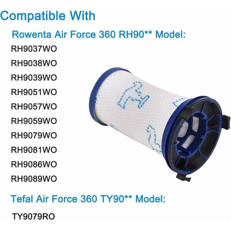 foto del prodotto accessori per aspirapolvere 3 pezzi filtro, sostituzione per aspirapolvere rowenta air force 360 rh9051wo rh9057wo rh9059wo rh9081wo rh9086wo e tefal