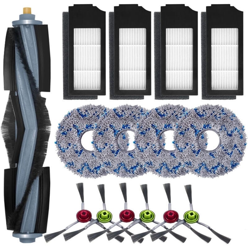 foto del prodotto accessori per aspirapolvere ecovacs deebot x1 omni x1 e omni x1 turbo, 1 spazzola principale, 6 spazzole laterali, 4 panni per il lavaggio, 4
