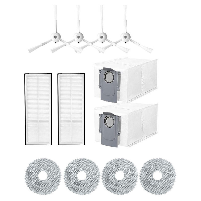 foto del prodotto accessori per aspirapolvere robot roborock q revo p10 12 pezzi , ricambio con 4 panni 2 sacchetti 4 spazzole laterali 2 filtri, set di