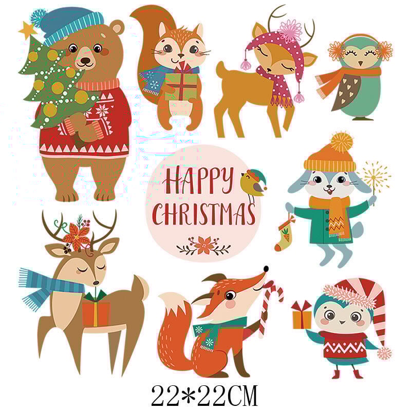 foto del prodotto accessori per cucire, set di adesivi termoadesivi happy christmas, toppe termoadesive per abbigliamento, design per abbigliamento, adesivi