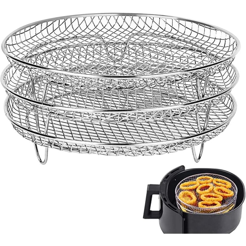 foto del prodotto accessori per friggitrice ad aria tre griglie impilabili per friggitrice ad aria gowise phillips usa cozyna ninjia, griglia in acciaio inossidabile