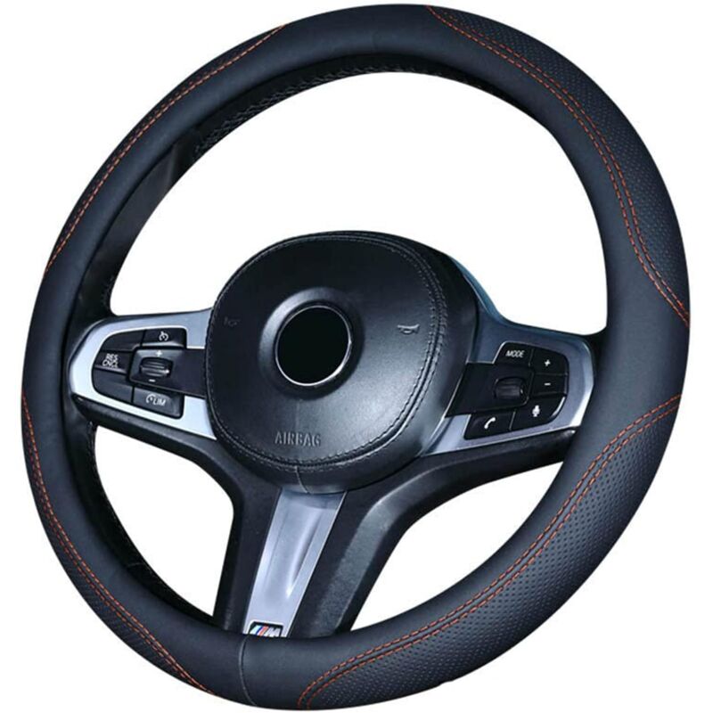 foto del prodotto accessori per interni, coprivolante per auto - nero e rosso, coprivolante in pelle 37-39 cm, antiscivolo, traspirante, fibra di carbonio, coprivolante universale professionale elastico rapanda