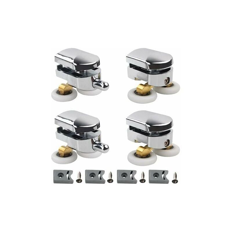 foto del prodotto accessori per rotelle per porte, rotelle doppie per porte doccia scorrevoli, 2 rotelle per bagno in lega di zinco diametro 25 mm, con fermi ed