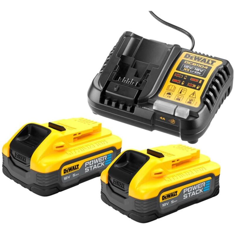 foto del prodotto accessori set con caricabatterie 4a, 2x batterie 18 v powerstack 5,0 ah dcb1104h2 dewalt