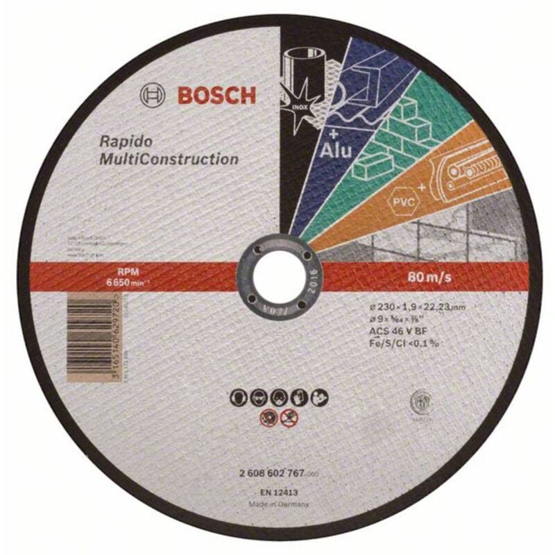 foto del prodotto accessories 2608602767 2608602767 disco di taglio dritto 230 mm 1 pz. acciaio bosch
