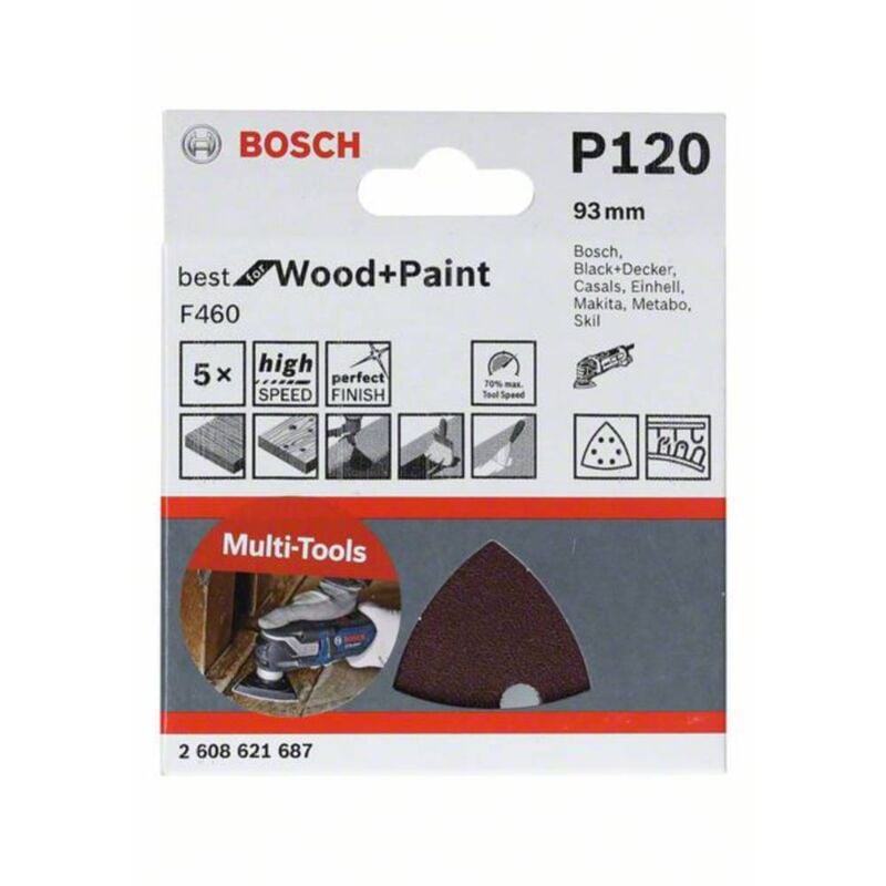foto del prodotto accessories 2608621688 carta abrasiva a delta dimensione dei grani 180 l x l 93 mm x 93 mm 5 pz. bosch