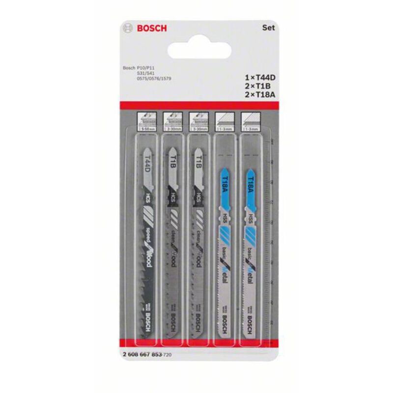 foto del prodotto accessories 2608667853 kit di lame per seghetto alternativo wood and metal, 5 pezzi, codolo a doppia camma 5 pz. bosch