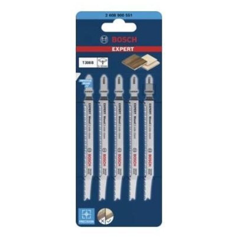 foto del prodotto accessories 2608900551 lama per seghetto alternativo expert 'wood 2-side clean' t 308 b, 5 pezzi 5 pz. - bosch
