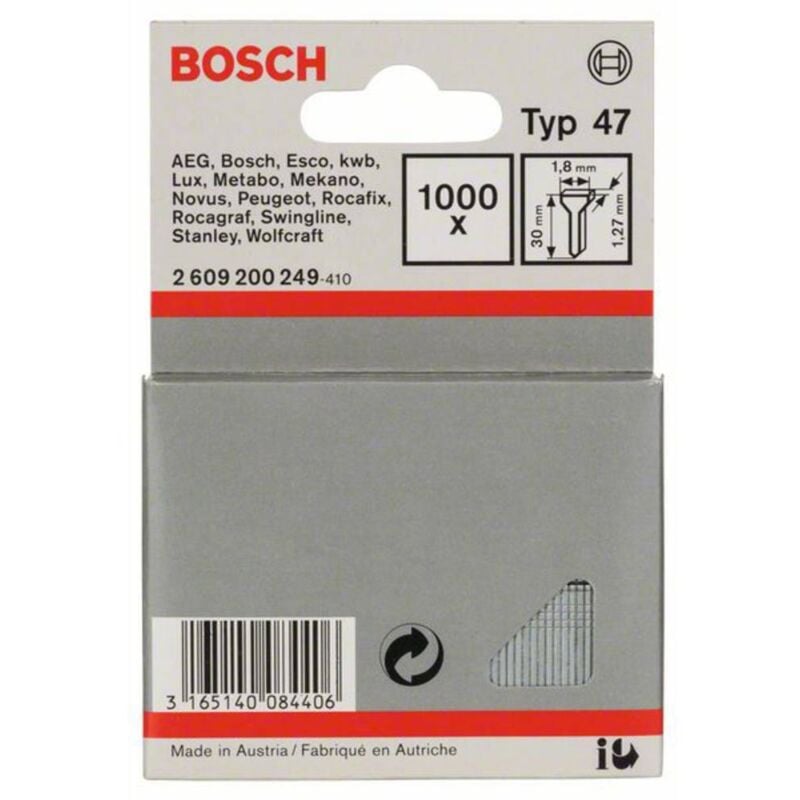 foto del prodotto accessories 2609200249 chiodi per graffette tipo 47 dimensione del prodotto, lunghezza 30 mm 1000 pz. bosch