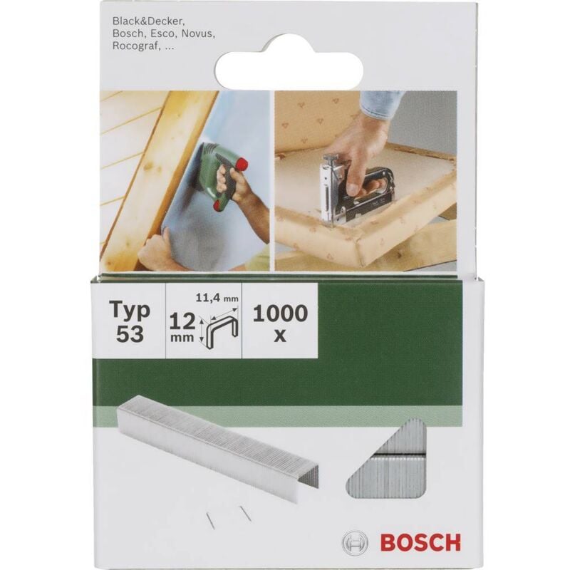 foto del prodotto accessories 2609255823 graffette punto sottile tipo 53 1000 pz. dimensioni l x l 14 mm x 11.4 mm bosch