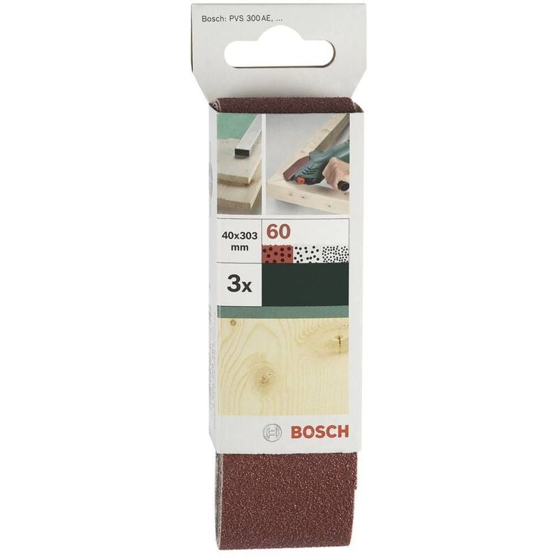foto del prodotto accessories 2609256186 kit carta abrasiva a nastro dimensione dei grani 60, 80, 120 l x l 303 mm x 40 mm 1 kit bosch