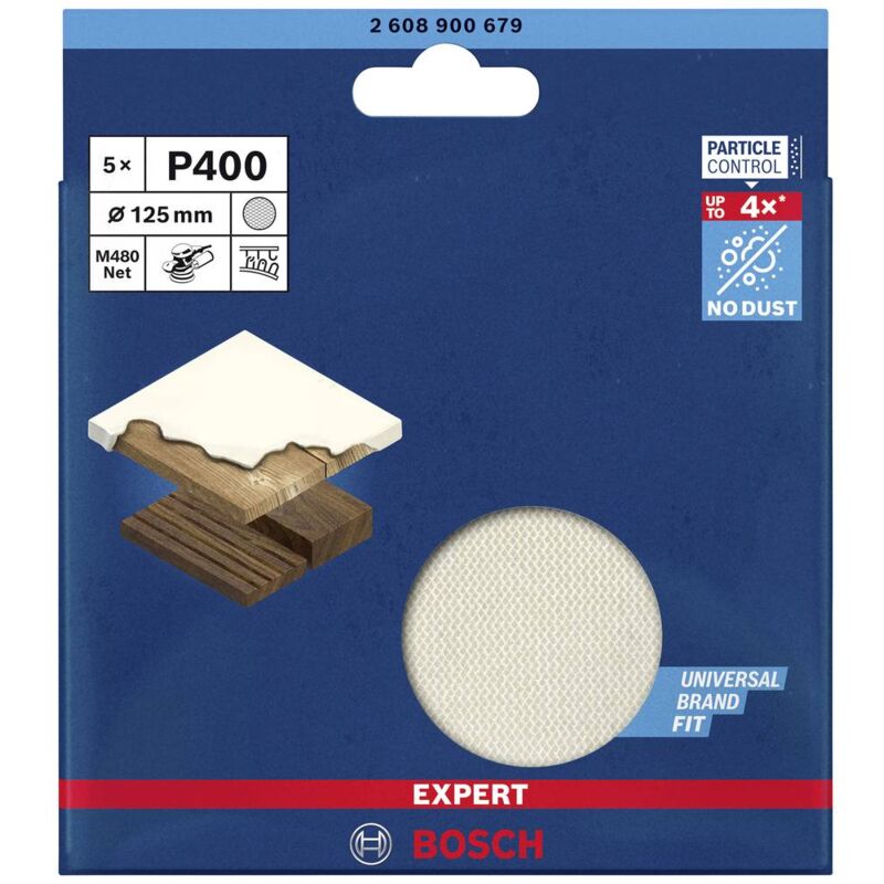foto del prodotto accessories expert m480 2608900679 rete di levigatura rotorbitale non perforato dimensione dei grani 400 125 bosch