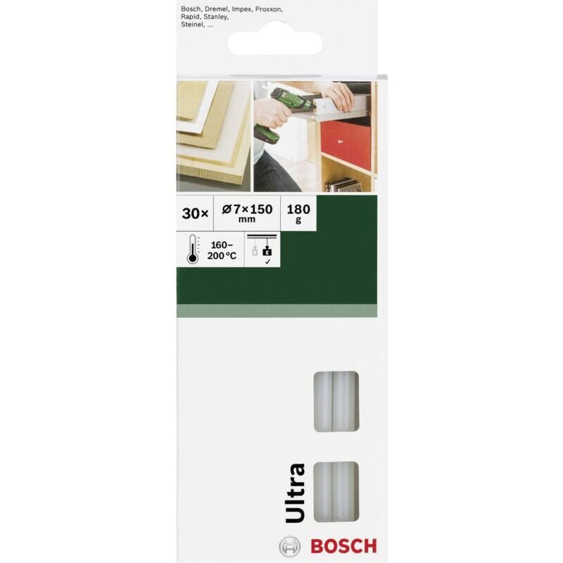 foto del prodotto accessories stick colla a caldo 7 mm 150 mm trasparente lattiginoso 180 g 30 pz. bosch