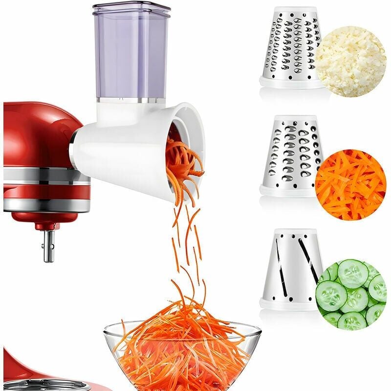 foto del prodotto accessorio affettatrice tritatutto per planetaria, grattugia per formaggio per affettatrice, accessorio per insalata, tritatutto per verdure con 3
