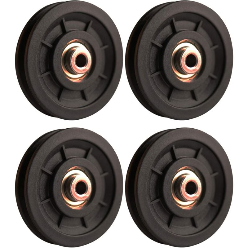 foto del prodotto accessorio di sollevamento, 4 pezzi 110mm cuscinetto puleggia in nylon, puleggia muscolare, ruota universale per macchina via cavo attrezzatura da