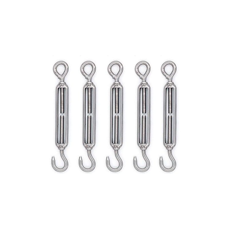 foto del prodotto accessorio di sollevamento, gancio tenditore m5 e occhiello in acciaio inossidabile 304 confezione da 5
