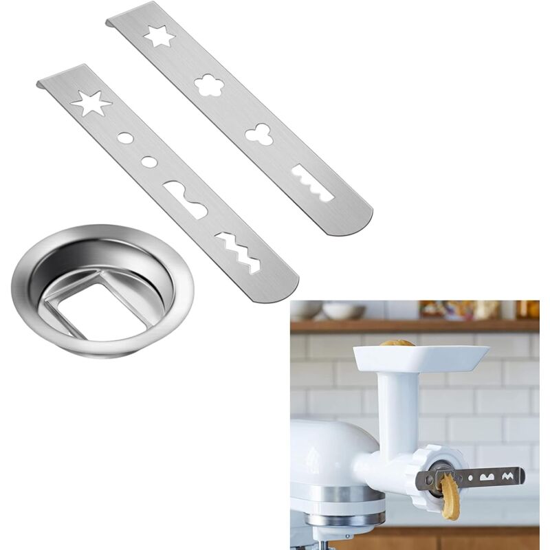 foto del prodotto accessorio per biscotti per tritacarne, accessorio per pasticceria in acciaio inox con 8 forme diverse, accessorio per biscotti, accessori per