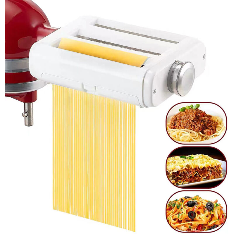 foto del prodotto accessorio per macchina per la pasta per impastatrici kitchenaid, set 3 in 1 con rullo per la pasta, tagliapasta e tagliafettuccine.
