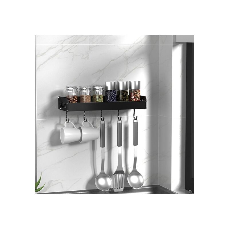foto del prodotto accessorio portaoggetti per la cucina porta spezie, ripiano per cucina senza fori, nero, 40 cm, con gancio