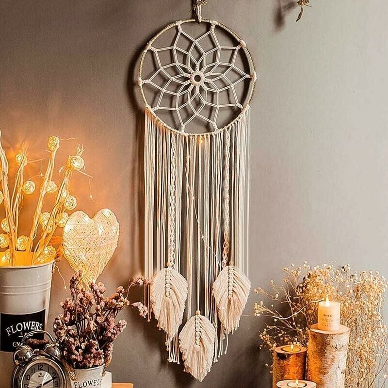 foto del prodotto acchiappasogni, tessuto macram da appendere alla parete, decorazione boh mien, acchiappasogni fatto a mano, grande acchiappasogni, ornamento, regalo