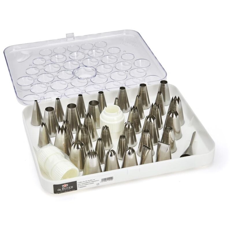 foto del prodotto acciaio set di 35 beccucci inox 2 adattatori, 2114.10, inossidabile, lung. 30 cm, largh. 24 cm, alt. 6.3 cm, p. 0.87 kg de buyer