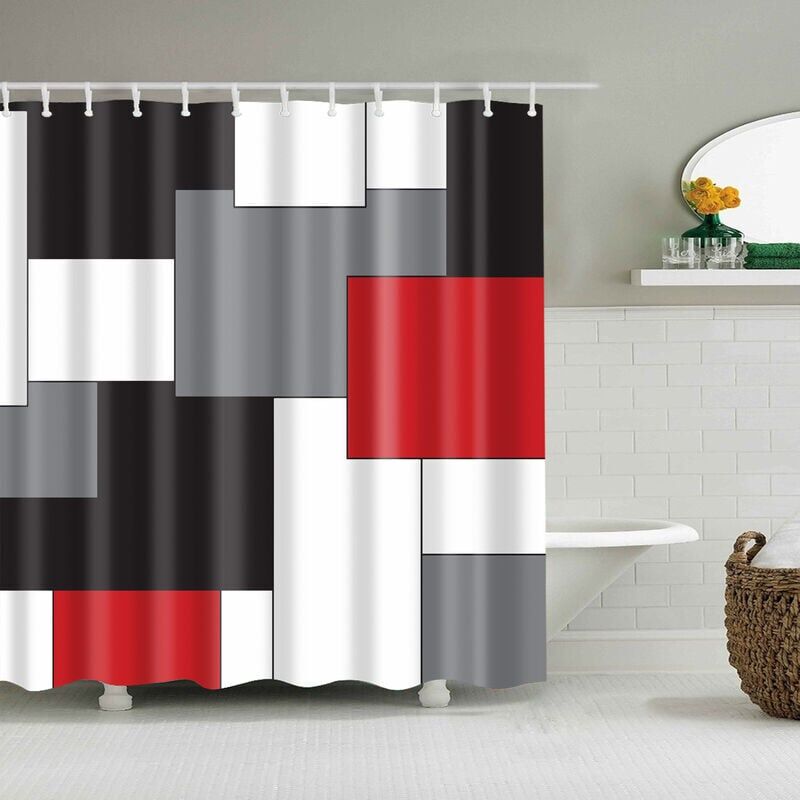 foto del prodotto accrocn tenda da doccia impermeabile tessuto tende ondulate verticali strisce rosse nere bianche e grigie 72x72 pollici decorativo bagno inodore