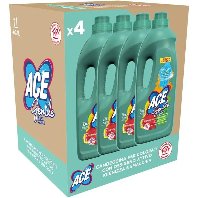 foto del prodotto ace candeggina gentile regolare, potente e delicata, 4 flaconi x 3,1 litri