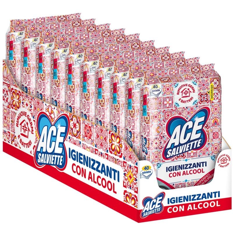 foto del prodotto ace salviette igienizzanti con alcool, cartone da 10 pacchi x 40, 400 unit 