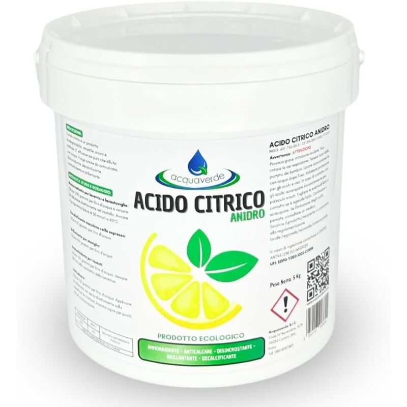 foto del prodotto acido citrico in polvere 5 kg, naturale ed ecologico, puro al 100 per pulizia e igiene della casa, multiuso ammorbidente, anticalcare,