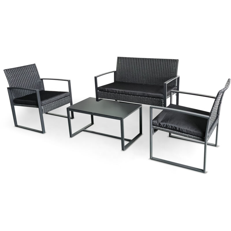 foto del prodotto acqua chiara set salotto da esterno in metallo e polyrattan con tavolino in vetro