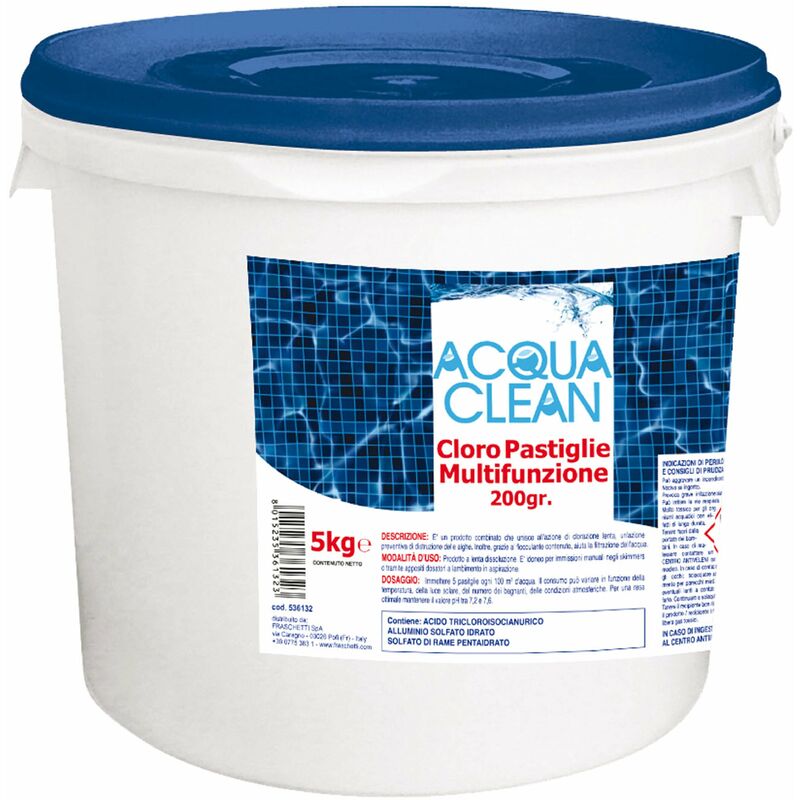 foto del prodotto acqua clean cloro tricloro multifunzione pastiglie 200g per piscine 10 kg