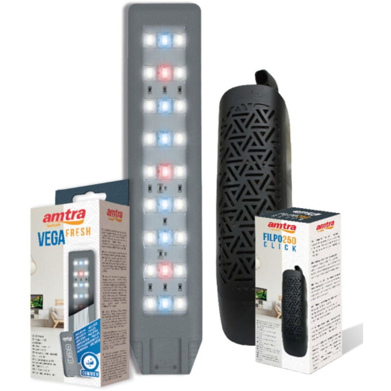 foto del prodotto acquario in vetro amtra nanotank system 36 con angoli frontali arrotondati completo di luce led e filtro
