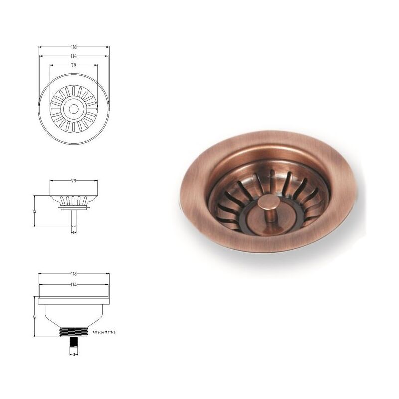 foto del prodotto acquastilla piletta basket 1 1 2 in ottone ramato per lavello 480800ra11 2