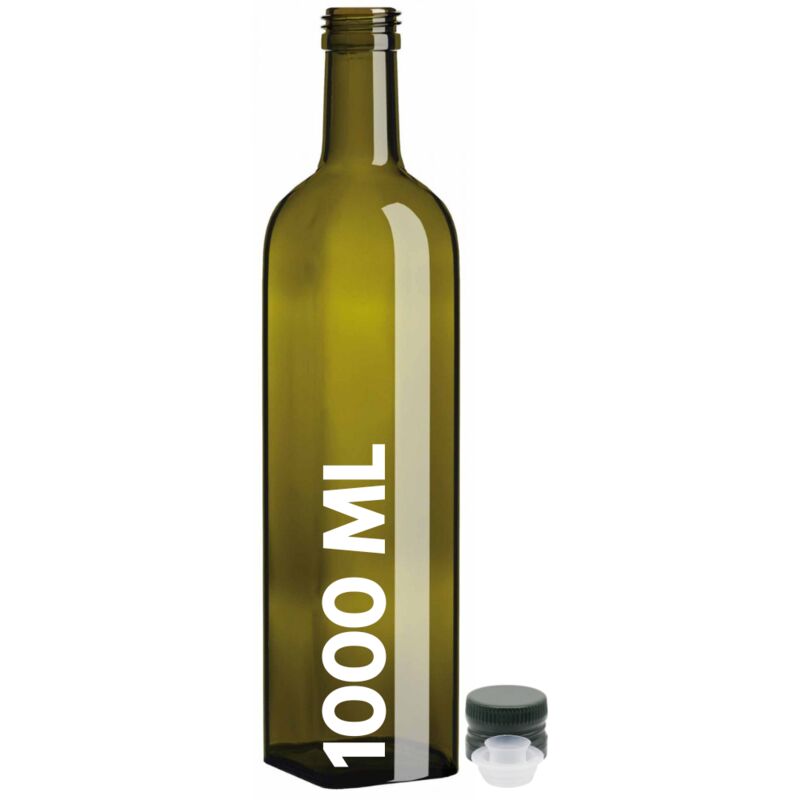 foto del prodotto acquaverde 1 bottiglia marasca in vetro scuro uvag, bottiglia quadra per olio e liquore, 1000 ml con tappo dosatore
