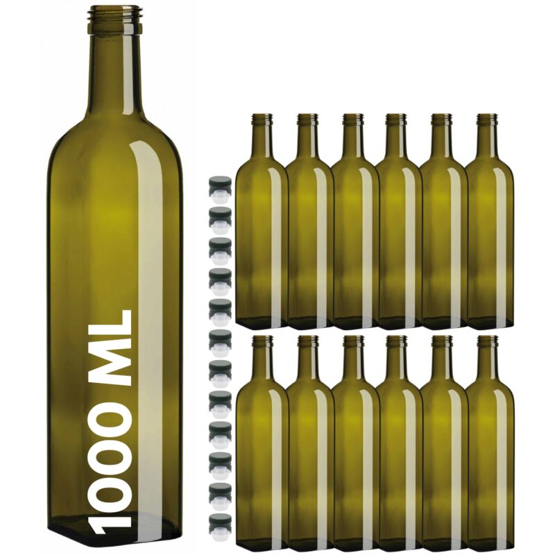 foto del prodotto acquaverde 12 bottiglie marasca in vetro scuro uvag, bottiglia quadra per olio e liquore, 1000 ml con tappo dosatore